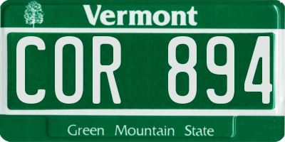 VT license plate COR894