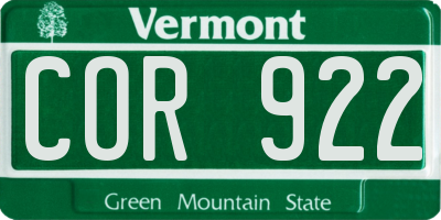 VT license plate COR922