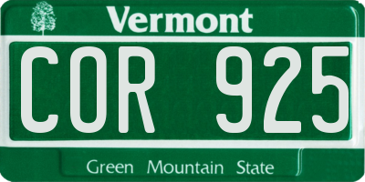 VT license plate COR925
