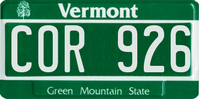VT license plate COR926