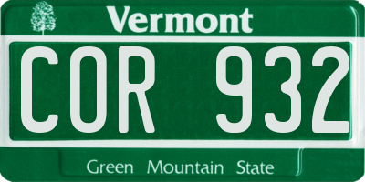 VT license plate COR932