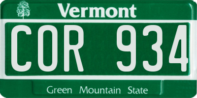 VT license plate COR934