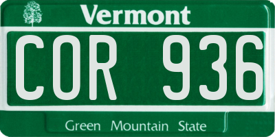 VT license plate COR936