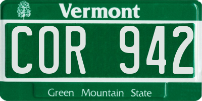 VT license plate COR942