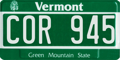 VT license plate COR945