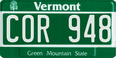 VT license plate COR948