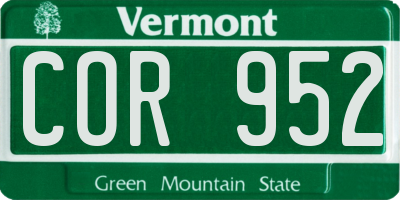 VT license plate COR952