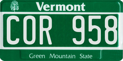 VT license plate COR958