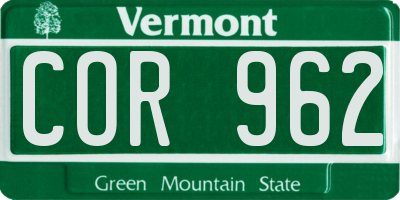 VT license plate COR962