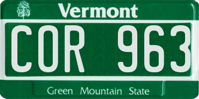 VT license plate COR963