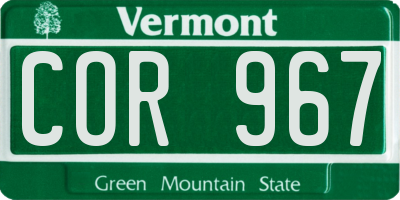 VT license plate COR967