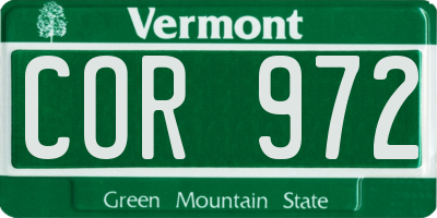 VT license plate COR972