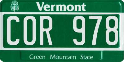 VT license plate COR978