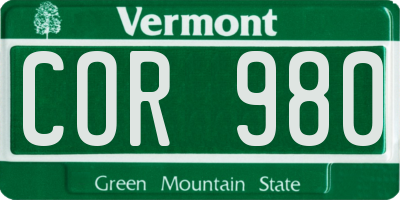 VT license plate COR980