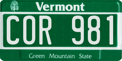VT license plate COR981