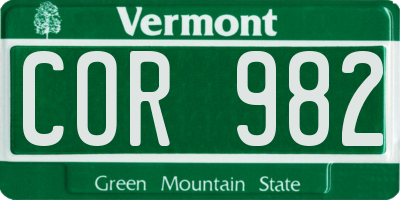VT license plate COR982