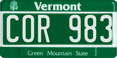 VT license plate COR983