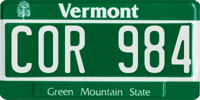 VT license plate COR984