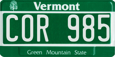 VT license plate COR985
