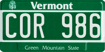 VT license plate COR986