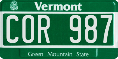 VT license plate COR987