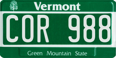 VT license plate COR988