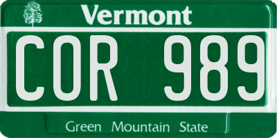 VT license plate COR989