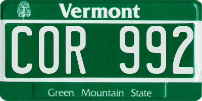 VT license plate COR992