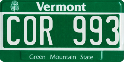 VT license plate COR993