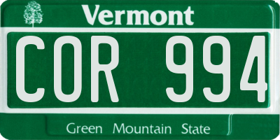 VT license plate COR994