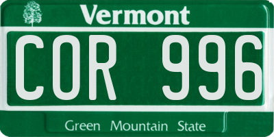VT license plate COR996