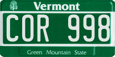 VT license plate COR998