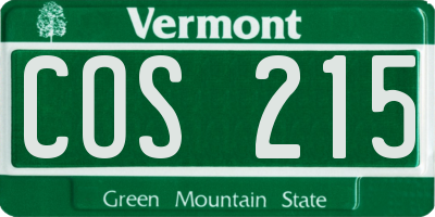 VT license plate COS215