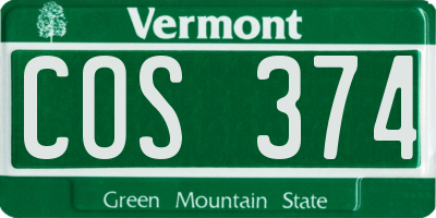 VT license plate COS374