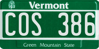 VT license plate COS386
