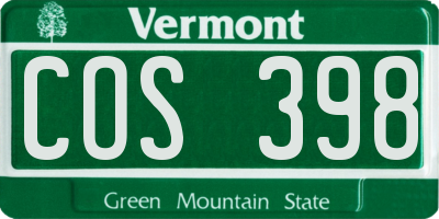 VT license plate COS398