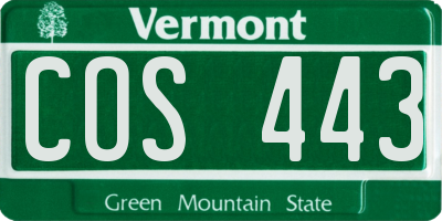VT license plate COS443