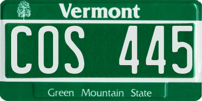 VT license plate COS445