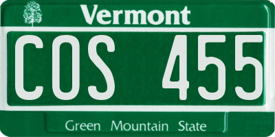VT license plate COS455