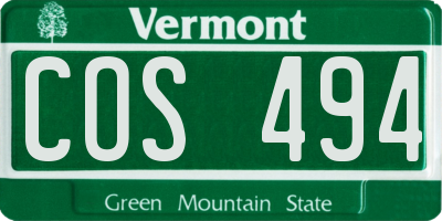 VT license plate COS494