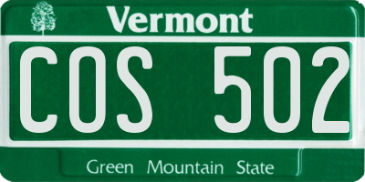 VT license plate COS502