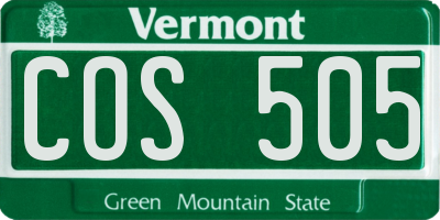 VT license plate COS505