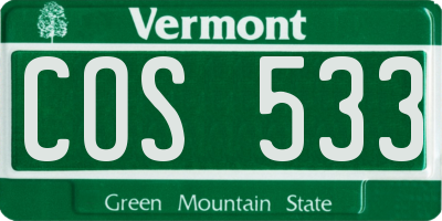 VT license plate COS533
