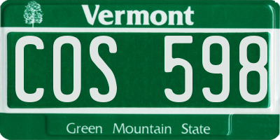 VT license plate COS598