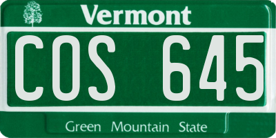 VT license plate COS645