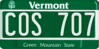VT license plate COS707