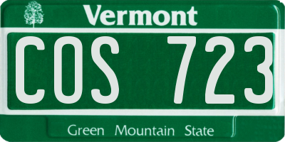 VT license plate COS723