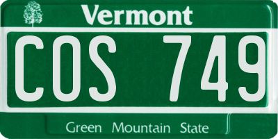 VT license plate COS749