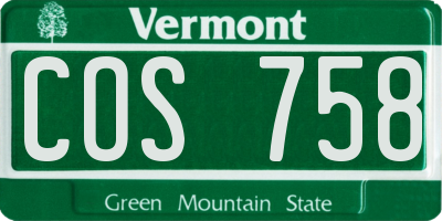 VT license plate COS758