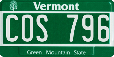 VT license plate COS796